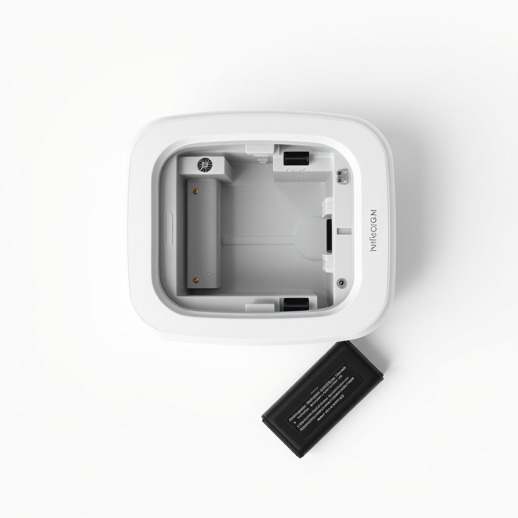 A photorealistic top-down view of an Inogen One G5 with its battery removed