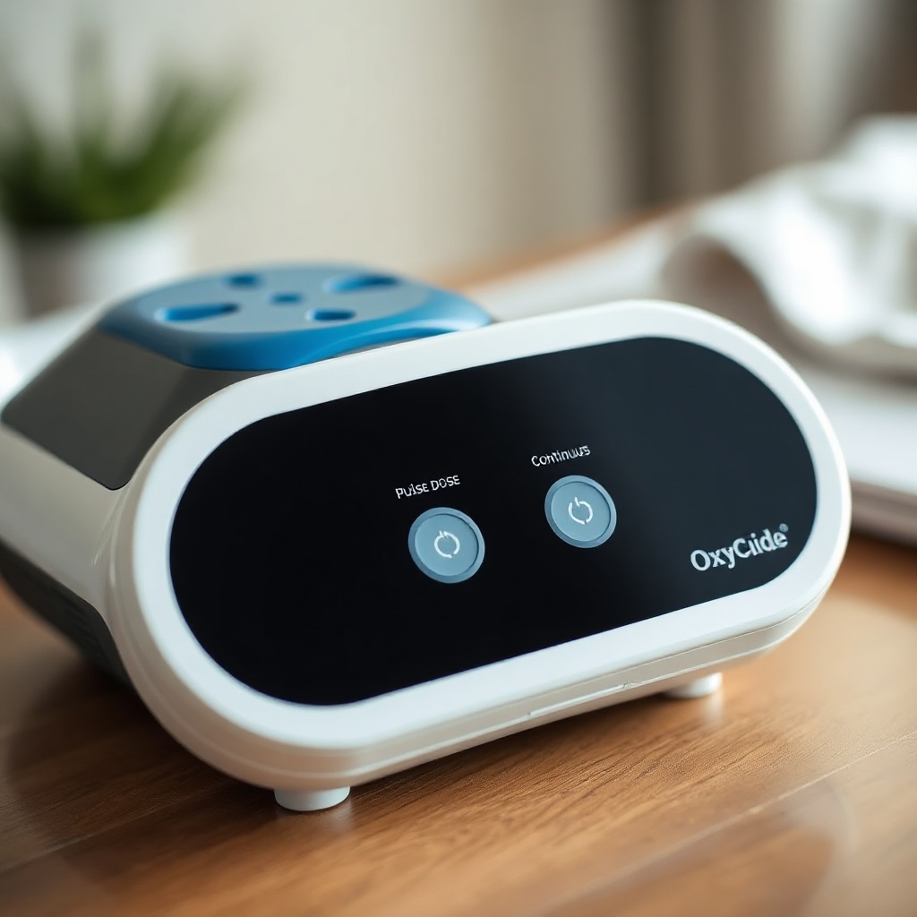<clean photorealistic photo/illustration of the OxyGuide Comfort displaying its control pa