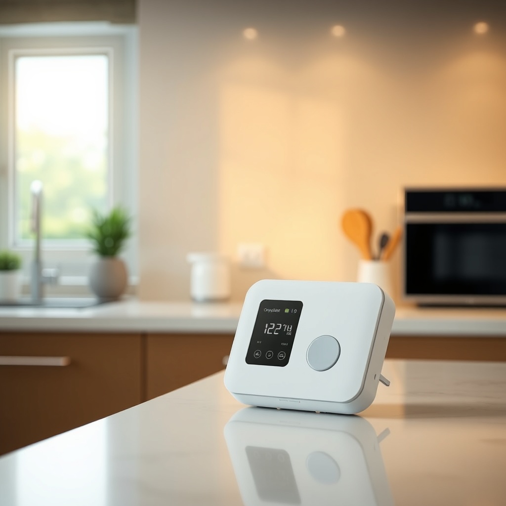 A clean photorealistic photo of the OxyGuide Comfort placed on a modern kitchen countertop