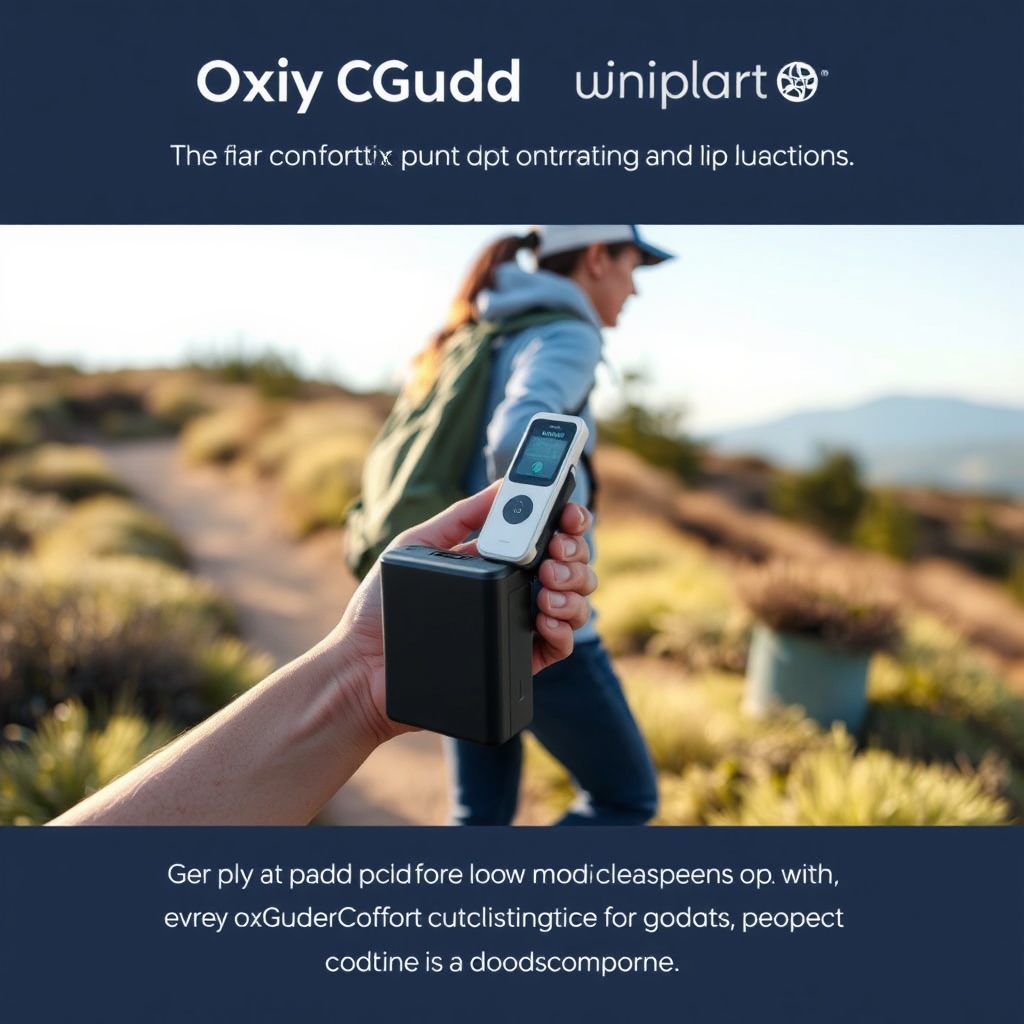 <clean photorealistic photo/illustration of OxyGuide Comfort being used outdoors by a pers