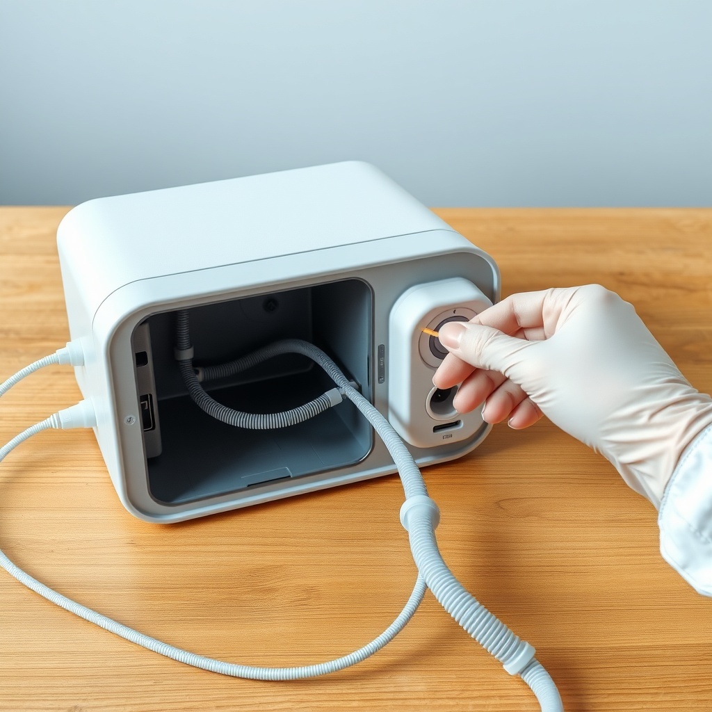 A photorealistic image of an OxyGuide Comfort on a wooden table
