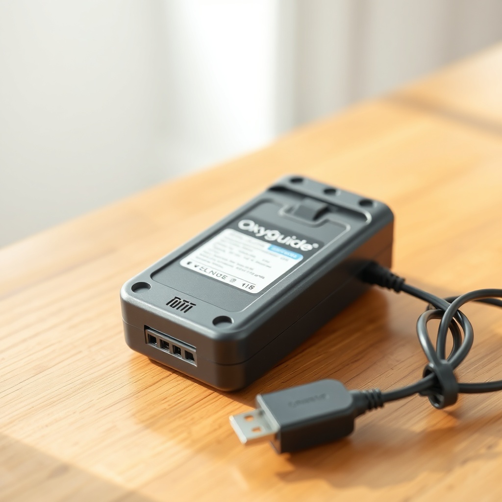 A clean photorealistic photo of the OxyGuide Comfort battery pack removed from the unit