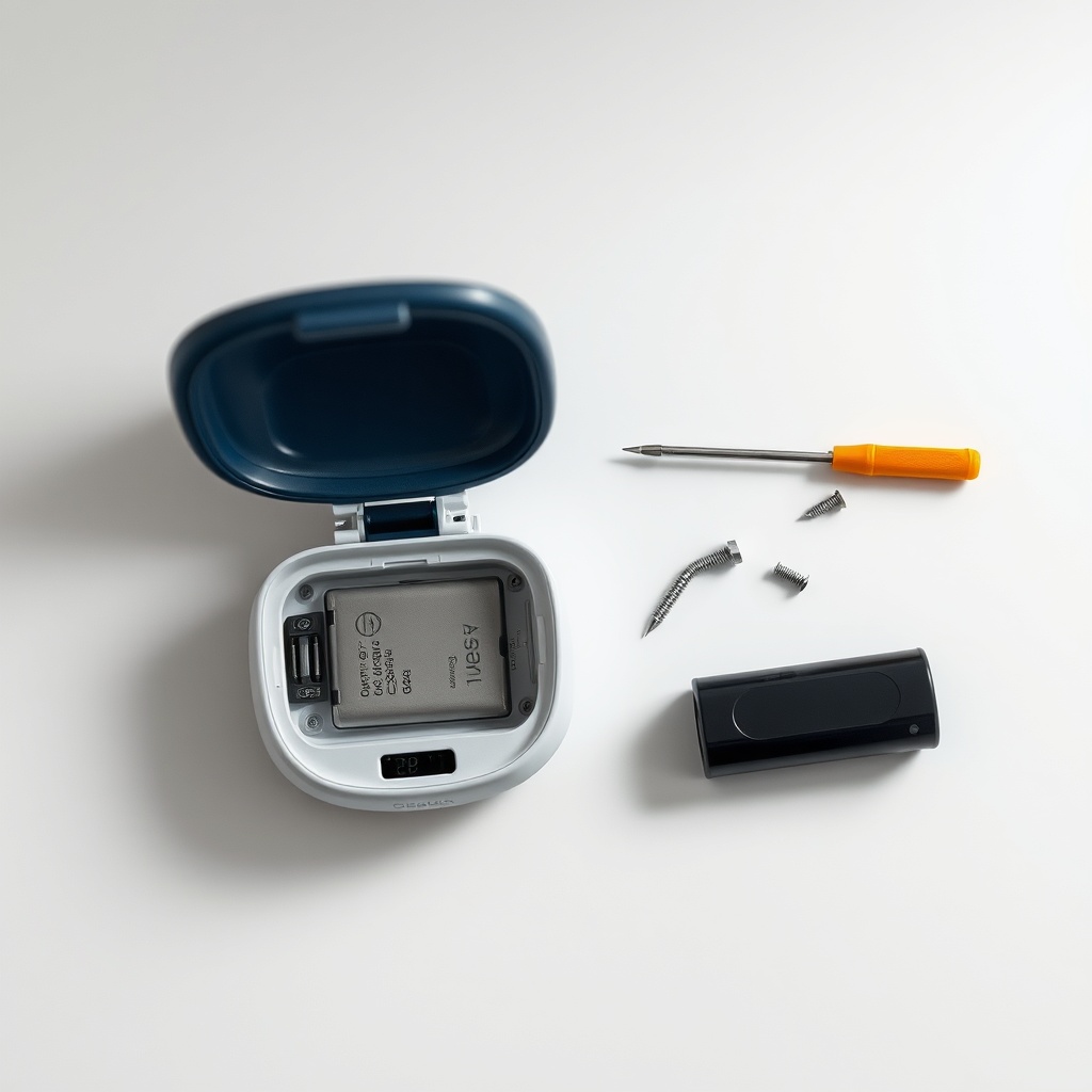 Photorealistic overhead shot of an OxyGuide Comfort opened on a clean table