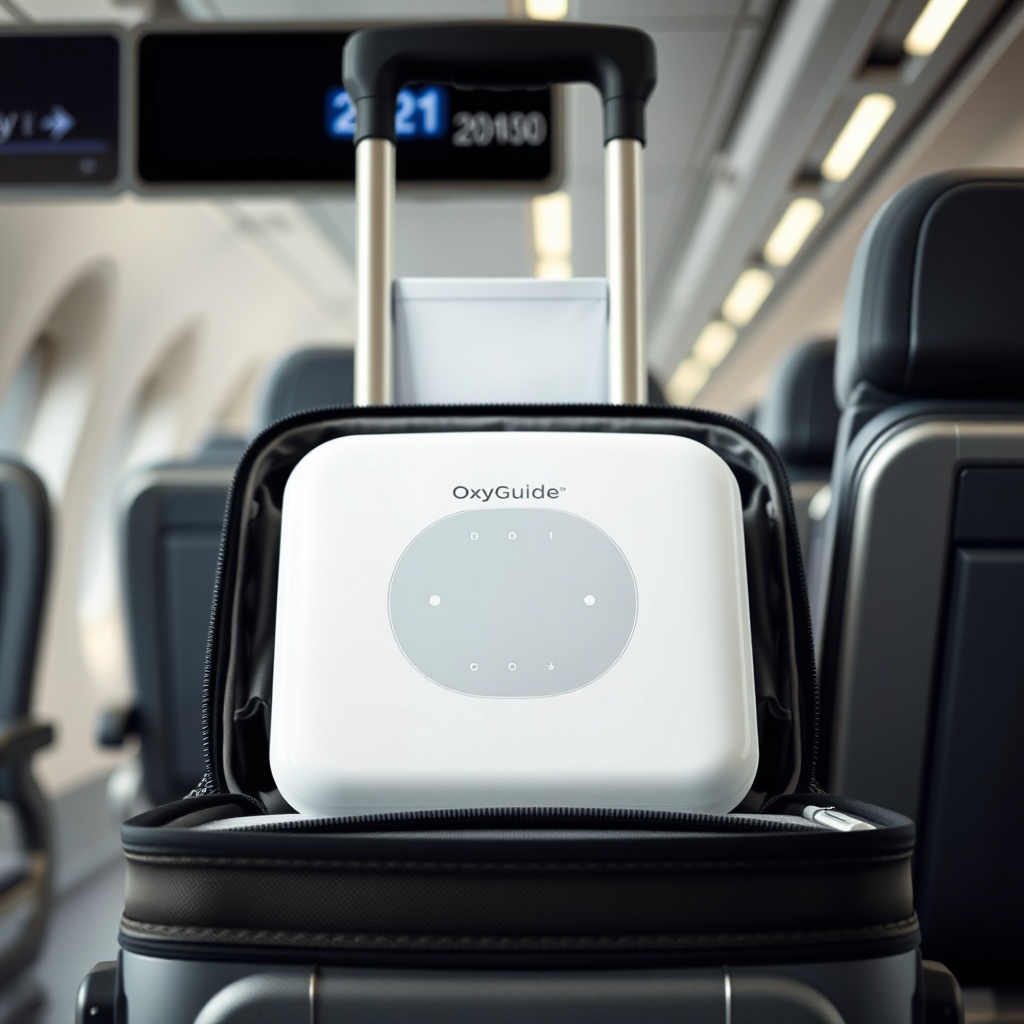 A clean photorealistic photo of an OxyGuide Comfort unit placed inside an open Premium Rol